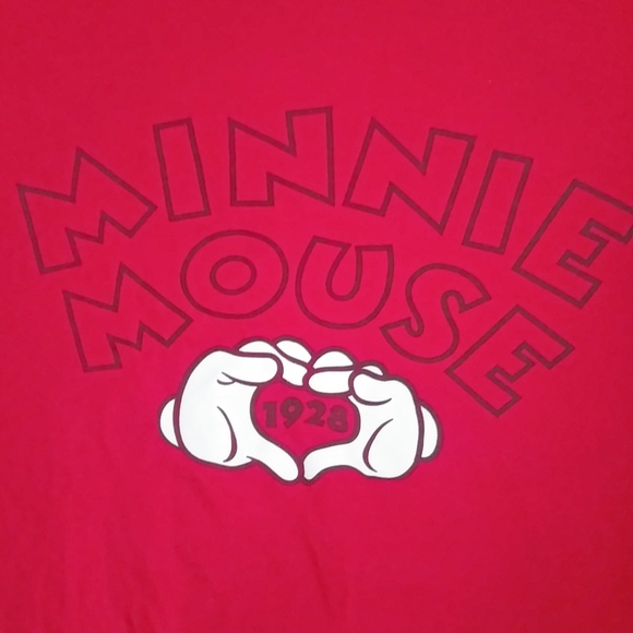 Disney M Minnie Mouse Red Short Capped Sleeve Love Heart Hands Top - Picture 3 of 5